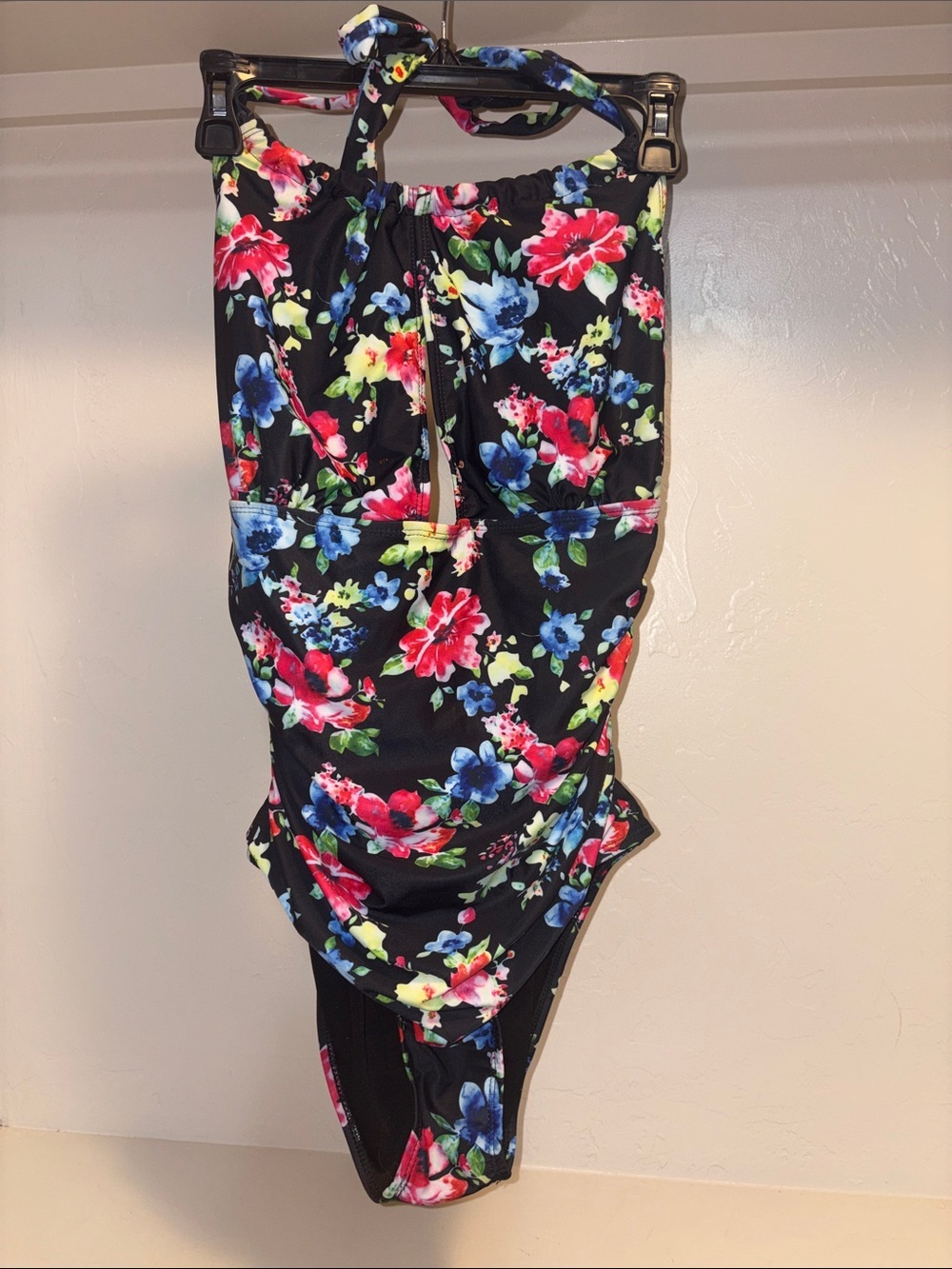 Floral Halter One-Piece Swimsuit - Black Multi